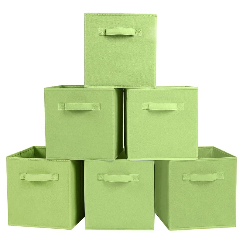 PowerKing Collapsible Storage Cubes with Handles, Fabric Foldable Bins for Closet Shelves, Durable Organization Storage Bins, 10.5'' x 11'' x 10.5'', 6 Pack, Green - Image 1